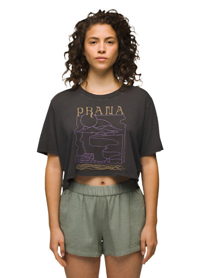 Prana Everyday Vintage-Washed Graphic Crop Tee for Women Charcoal Mindscape