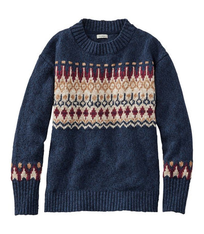 L.L.Bean Cotton Ragg Crewneck Sweater for Women Navy Fair Isle