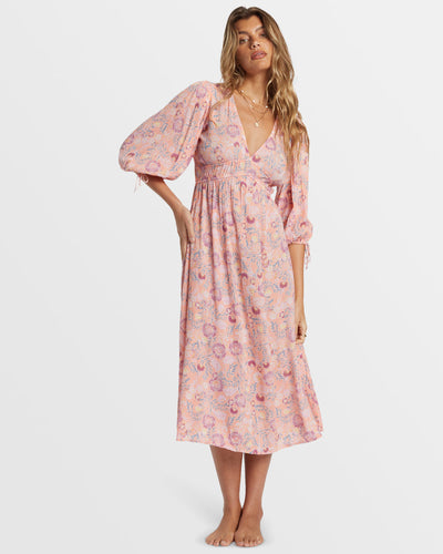 Billabong Paradise Sky Midi Dress for Women Peach Paradise