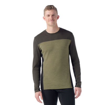 Smartwool Classic Thermal Merino Base Layer Colorblock Crew for Men Winter Moss-North Woods