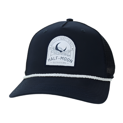 Half-Moon Outfitters Moon Arch Roadie Trucker Hat Navy/White Rope