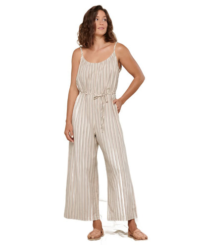 Toad&Co Taj Hemp Strappy Jumpsuit for Women (Past Season) Egret Thin Stripe